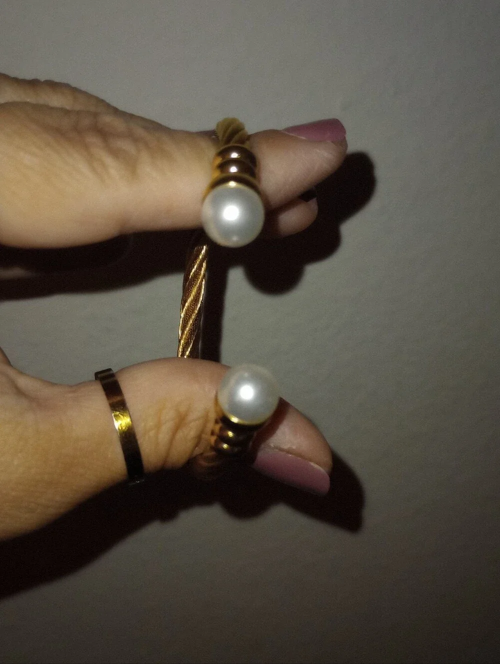 Gold-Tone Pearl Accent Cable Bangle Bracelet